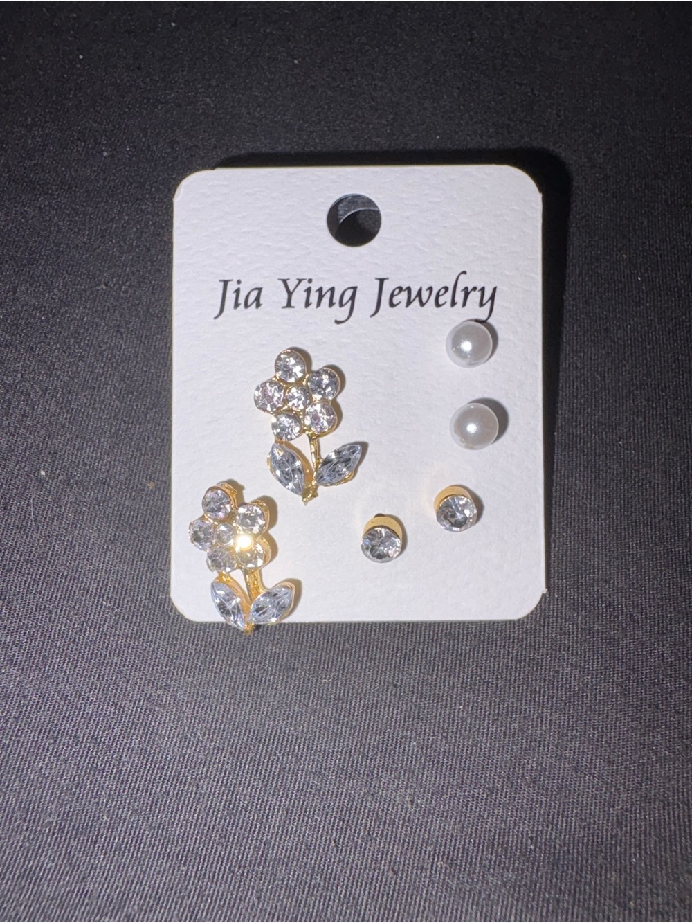 Fashion Jewelry Gold Floral Crystal and Pearl Earring Set